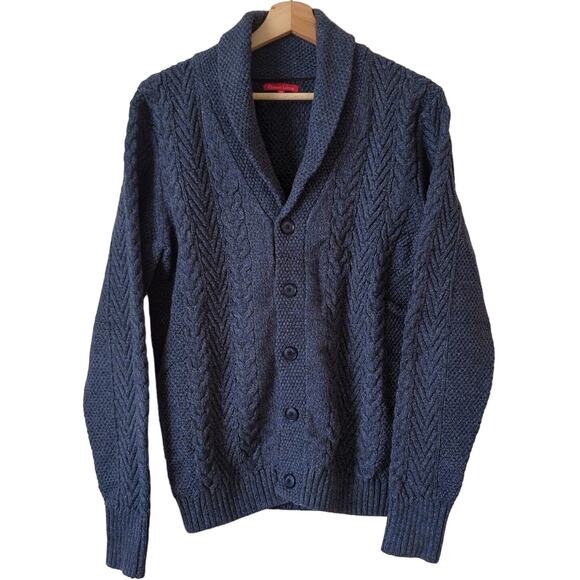 Christian Lacroix Blue Cable Knit 100% Cotton Sweater Premium Button Cardigan M - Picture 1 of 6